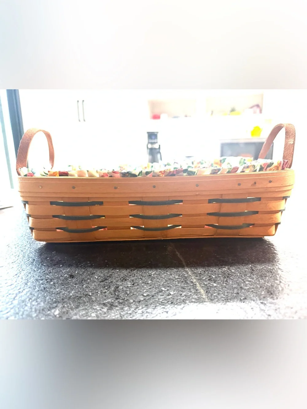Longaberger Double Handle Rectangle Basket with Floral Liner 2000
